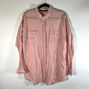 J Jill Love Linen Button Up Shirt Pink Long Sleeve Tall Medium beach boho
